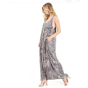 Love stitch casual T back maxi dress with pockets leopard print